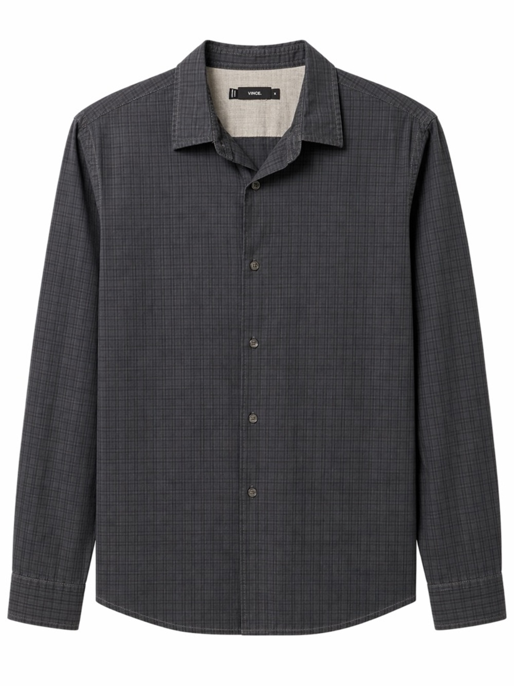 Vince- Men’s 100% Cotton Navy and Black Checkered Button-Down Shirt. Size M